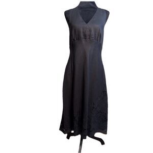 *Ann Taylor Size 12 Little Black Linen Halter Midi Dress Lined Cutout Detail